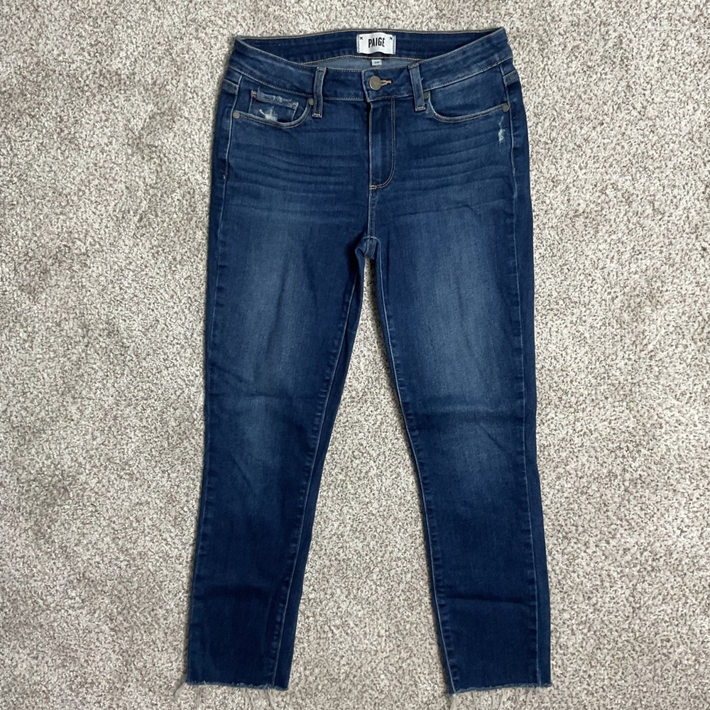 Paige Kylie Crop Jeans Size 26 Dark Blue Raw Hem Cropped Denim Inseam 25" Casual